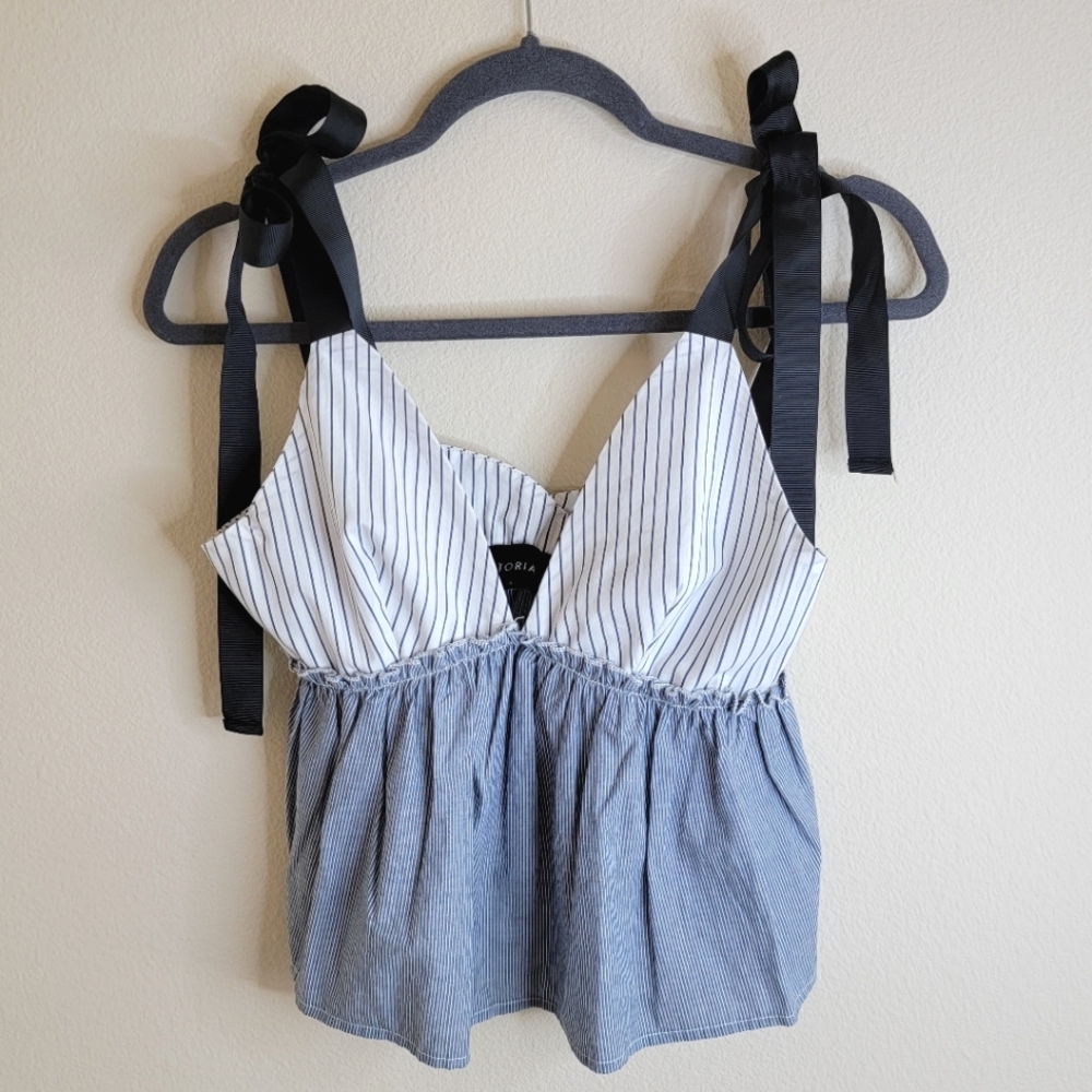 Storia tie strap flounce cropped top